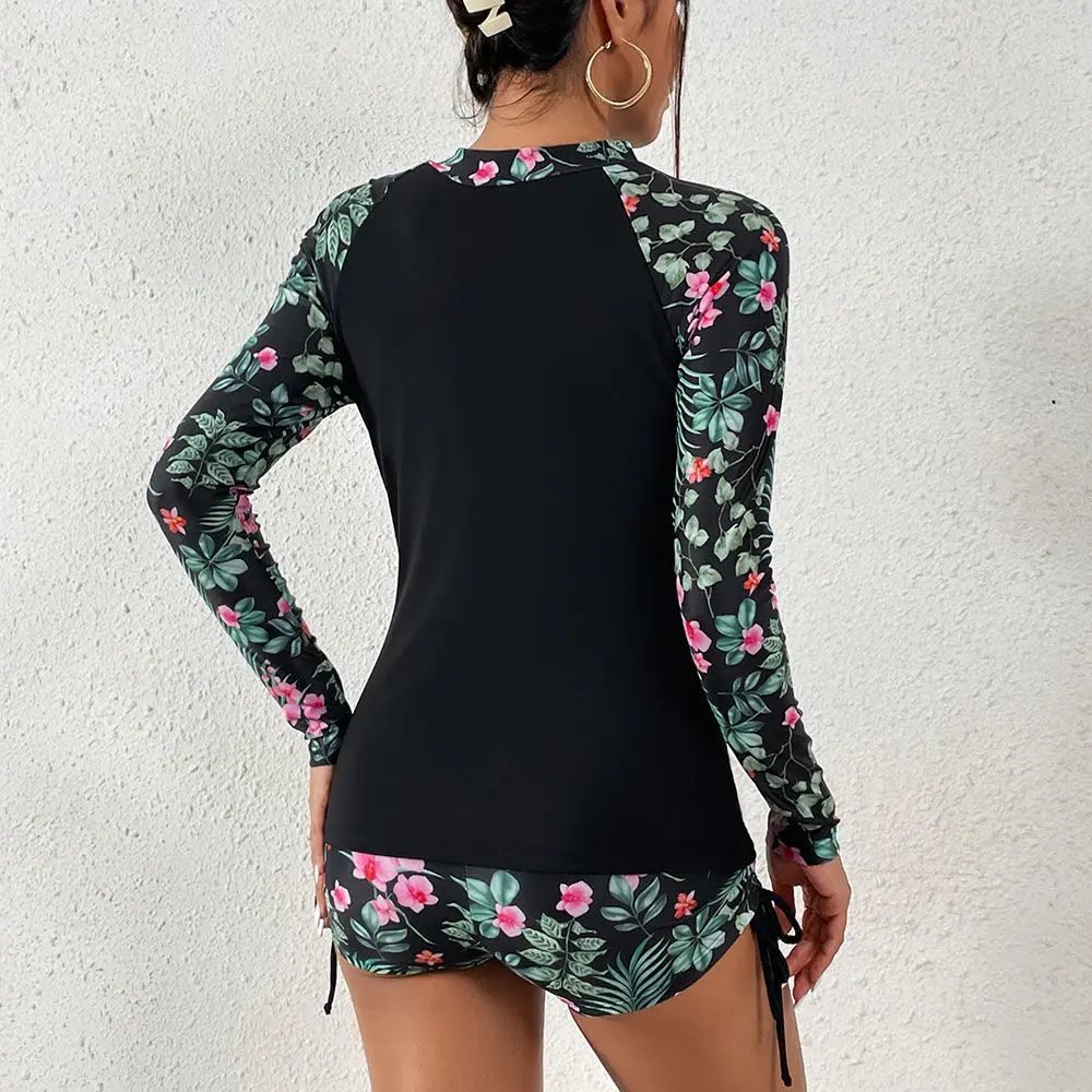 Swimwear Women 2023 Long Sleeve Swimsuit With Shorts Sport Surfsuit Monokini Beachwear Two-Piece Bathing Suits Female Rash Guard