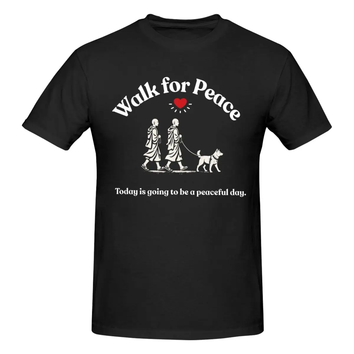 Men Aloka Walk For Peace Monks With Aloka Dog Trendy T Shirt Streetwear Cotton Crewneck Tshirts
