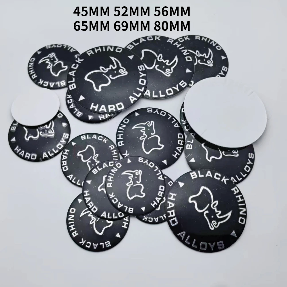 

4 шт., 45 мм, 52 мм, 56 мм, 65 мм, 69 мм, 80 мм, черный значок с логотипом Rhino, автомобильные наклейки, центральные колпаки на колеса автомобиля, крышка ступицы, эмблема, ремонт
