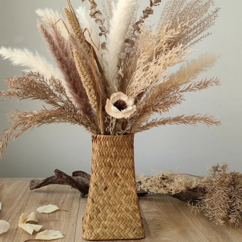 Vintage Reed Flower Bouquet, Exquisite Desktop Display, Creative Dried Flower Ornament, Natural Home Decor, Rustic Centerpiece