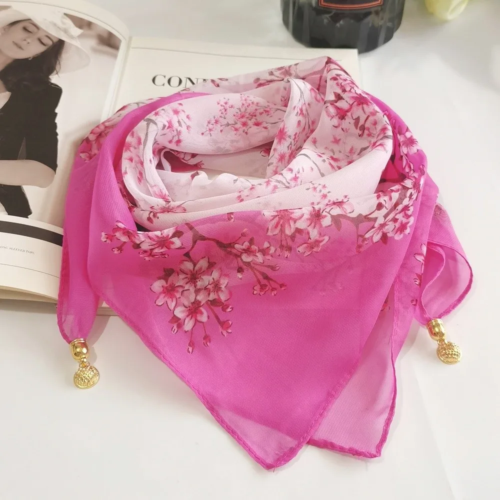 Fashion Sunscreen Silk Scarf Printed Luxury Magnetic Buckle Scarf Small Square Scarf For Women