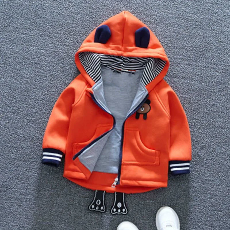 Kids Winter Clothes For Boys 2022 Children Outerwear Boy Warm Fleece Bear Embroidery Hooded Baby Girls Jackets Autumn Clothing