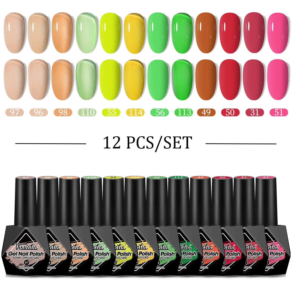 

Visuatia 12-Piece Set New Diamond Bottle Nail Polish Gel Cream Purple High Saturation Durable Autumn and Winter Nail Gel Salon Quality Women's Manicure DIY Design 8ml