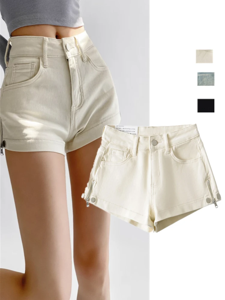 

High Waist Street Sle Jeans orts Women's Casual Zipper Side Casual High Waist Long Legging Effect Summer Hot Pants