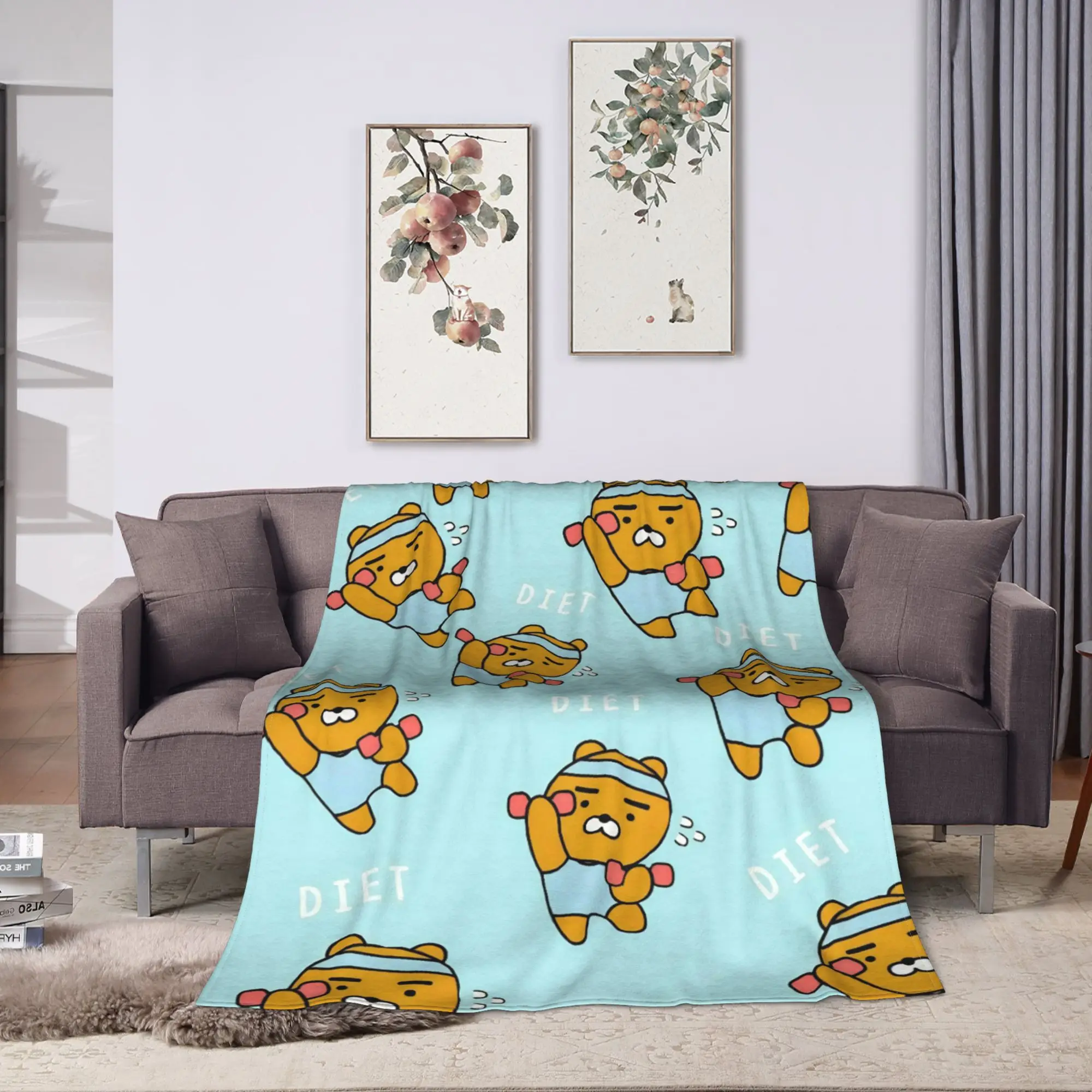 K-Kakaos F-Friends Ryan Bedding Throws  Flannel Bedspread For Couch Chair Sofa Bed Funny Sofa Bed Cover