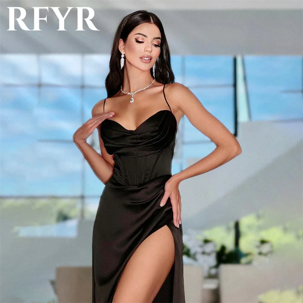RFYR Spaghetti Strap Evening Dresses Side Split فستان سهرة نسائي Black Mermaid Prom Dress Sweetheart Stain Party Dress For Women