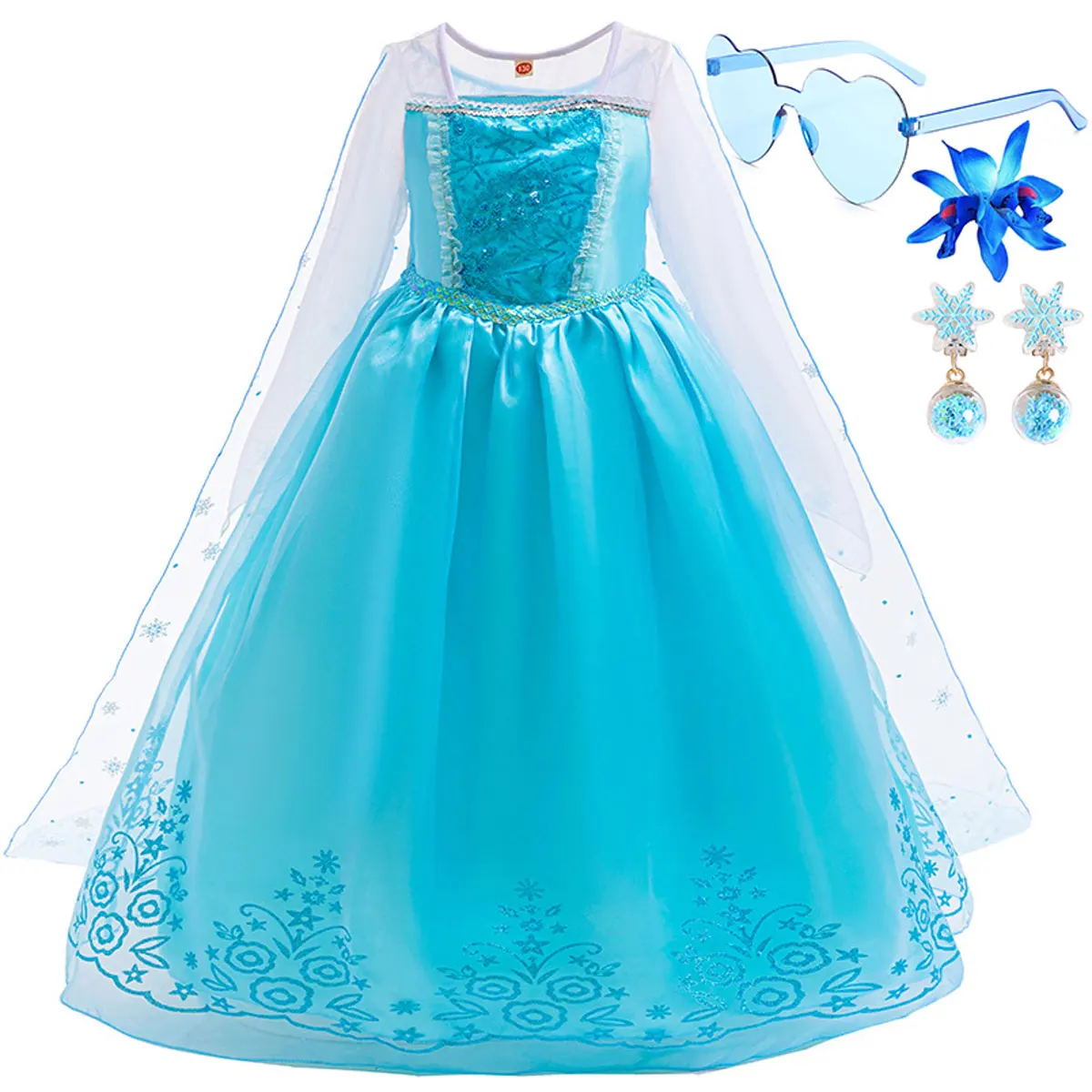Disney New Elsa Dress for Girls 3-10 Yrs Halloween Carnival Easter Party Girl Cosplay Princess Elsa Dress + Accessories Set