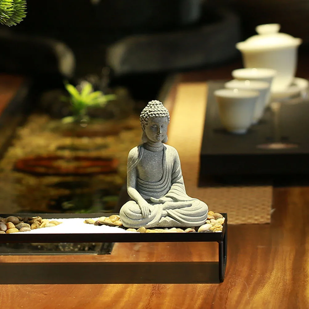 

1Pcs Sandstone Buddha Statue Gray Meditating Zen Sculpture for Indoor Outdoor Decor Home Office Yoga Stress Relief Feng Shui