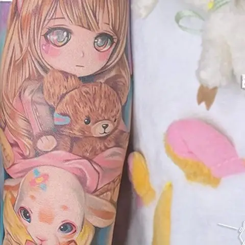 Japanese Cartoon Girl Temporary Tattoos for Women Arm Cute Little Bear Pet Waterproof Tattoo Stickers Art Lasting Fake Tattoo