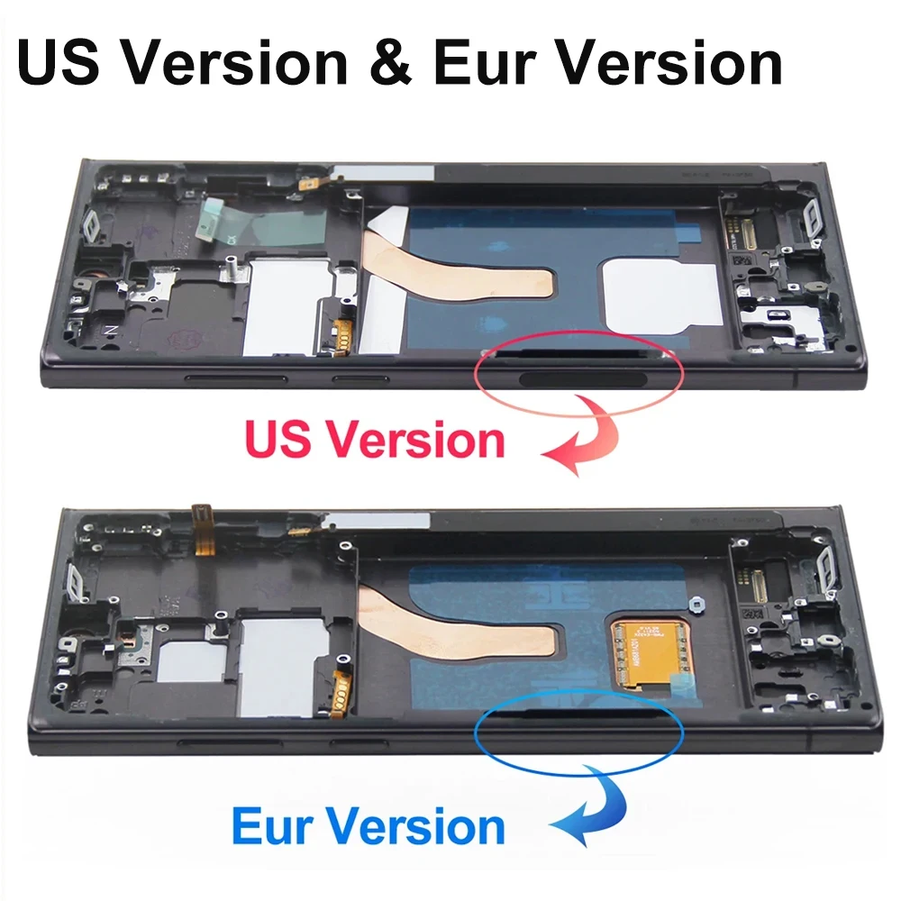 S22 Ultra Super AMOLED Screen Parts for Samsung Galaxy S22 Ultra 5G S908B S908B/DS LCD Display Touch Screen Digitizer with Frame