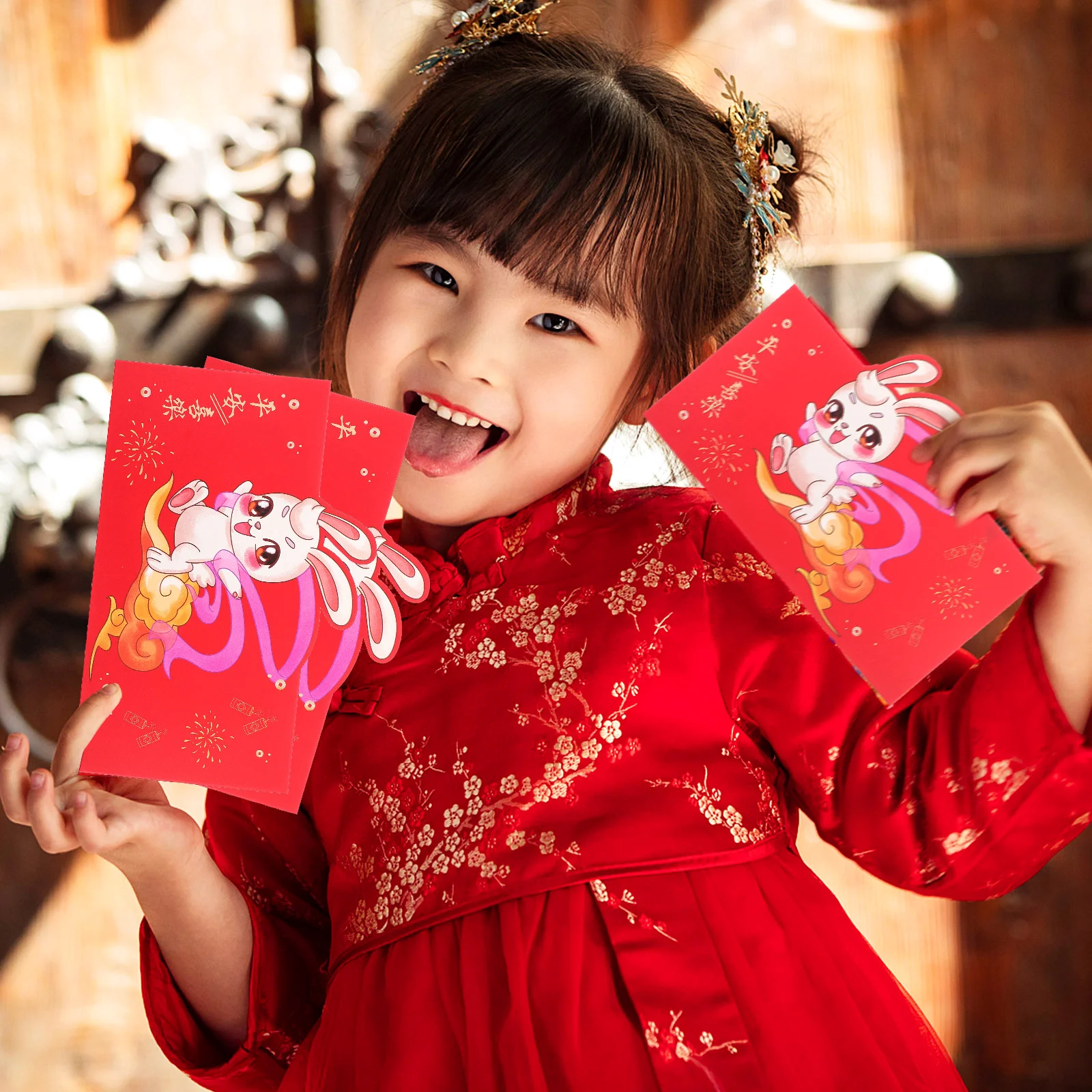 

12 Pcs Year of The Rabbit Red Envelope Bag Paper Envelopes Cartoon Packet New Packets Chinese Lucky Money Lunar Creative
