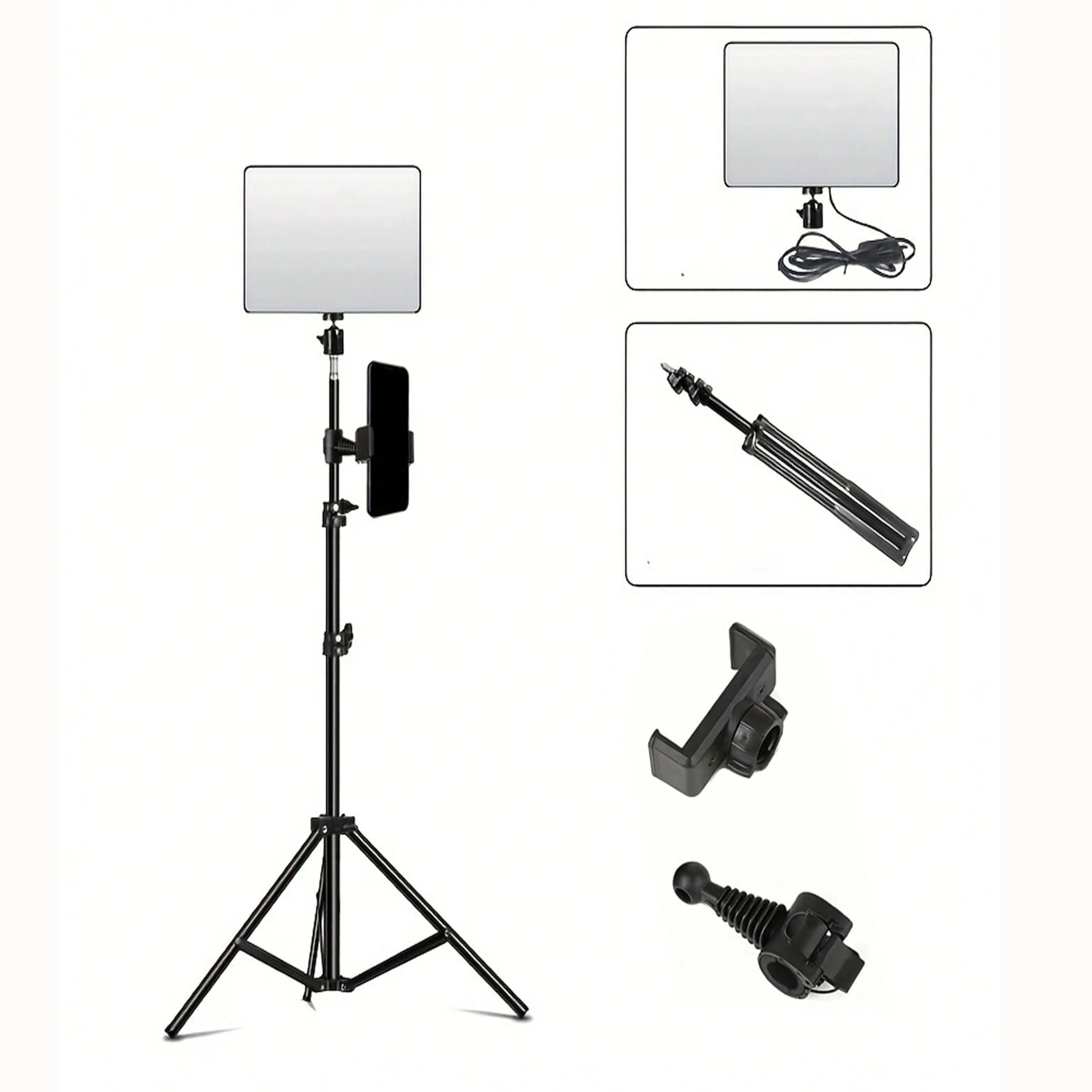 10 Inch Flat Panel Light with Cell Phone Placement and 1.1 Meter Stand Adjustable Triangle Stand