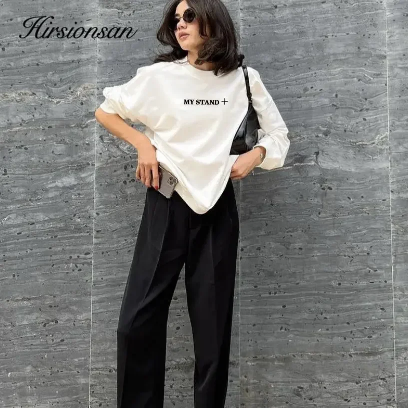 Hirsionsan – sweat-shirt à manches longues pour femmes, imprimé blanc, lettre graphique, sweat à capuche, dames, Streetwear, doux et chaud, vêtements pour filles