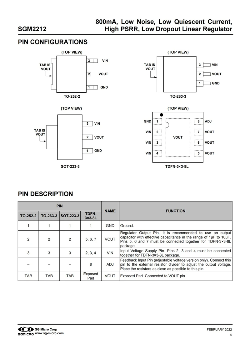 10Pcs/Lot SGM2212-3.3XOB2G/TR Mark SGMCFE XOB2,800mA,Low Noise,Low Quiescent Current,High PSRR,Low Dropout Linear Regulator