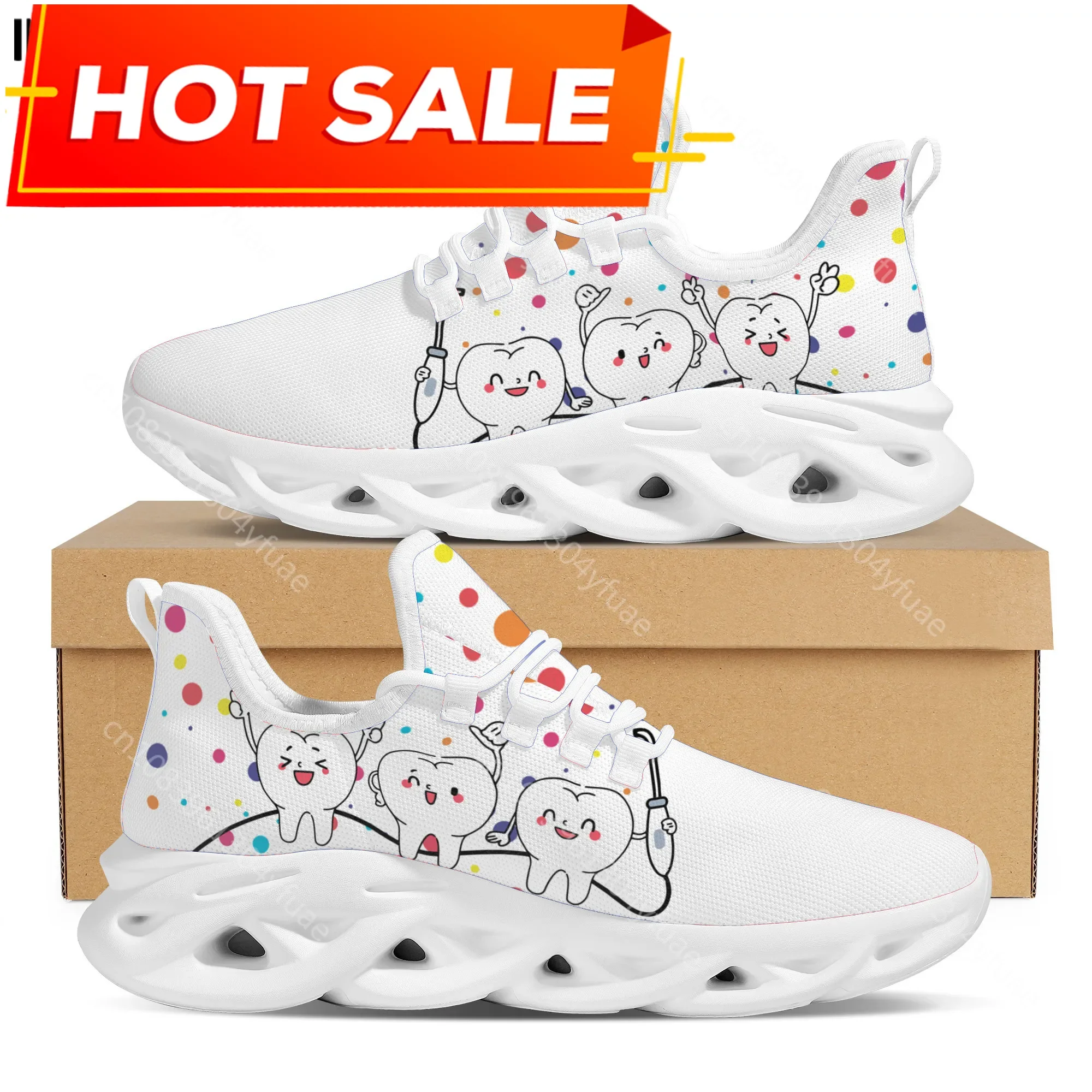 New Trend Women Flats Cartoon Dentist Tooth Pattern Casual Shoes Breathable Mesh Female Sneakers Zapatos Mujer 2022