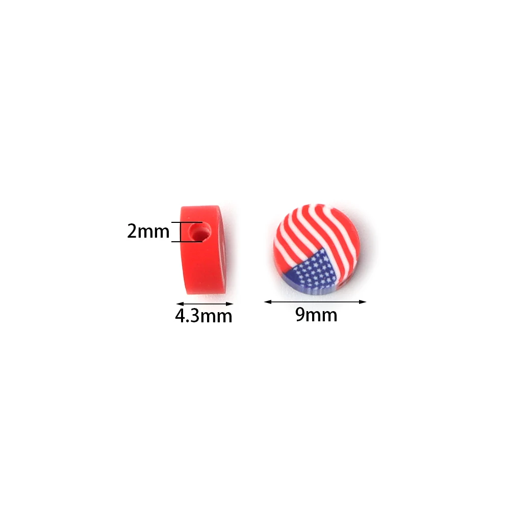50pcs Polymer Clay Beads Color Flat Round National Flags Loose Bead for DIY Handmade Bracelets Necklace Accessories Wholesale
