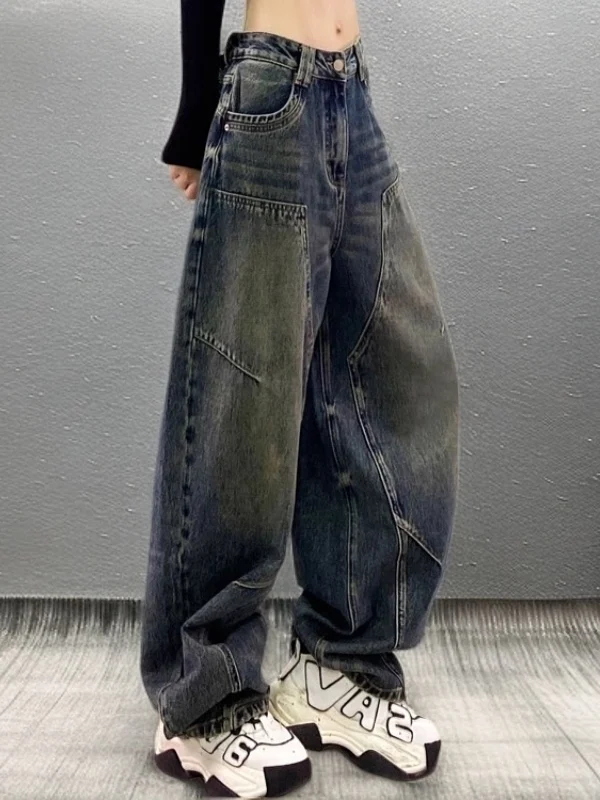 

Женские джинсы с высокой талией и прямыми штанинами, весенние, с пэчворком, утягивающие, фасона «бананы», повседневные, с множеством карманов, модные