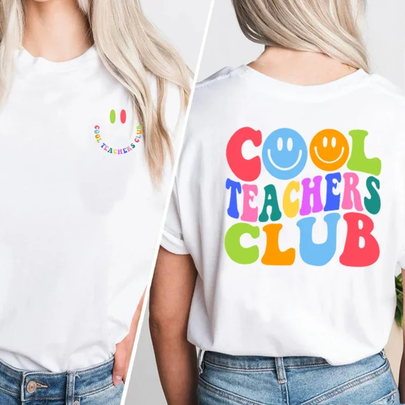 Cool Teachers Club T-shirt Women Cotton Summer Short Sleeve Teacher Life T Shirt Teach Tiny Human Tee Shirt Retro Casual Tops