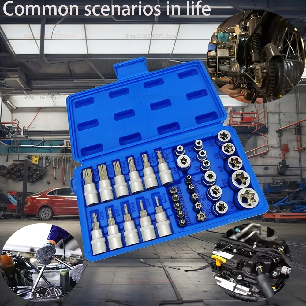 

34-комплект приводных головок 3/8 и 5/16 дюймов с Torx и внешними звездочками с футляром для переноски для автомобильных и домашних ремонтов