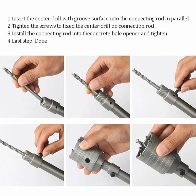 1Set 2 1/2 Inch Concrete Hole Saw With 220Mm SDS Plus Shank, 65Mm Wall Hole Saw Drill Bit For Cement Brick Stone Wall