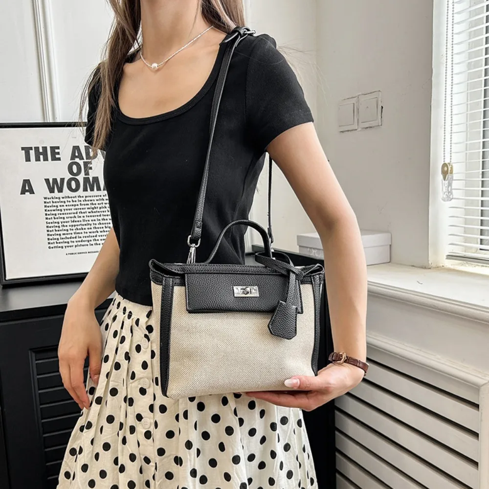 2024 New Bag Female Retro Classic Senior Sense Canvas Shoulder Bag Fashion Trend Kelly Color Collision Handbag