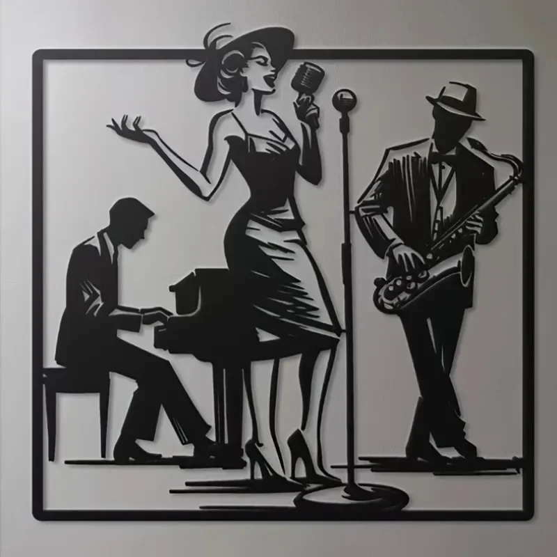 Vintage Multi-Layer Jazz Band Wall Art—Handcrafted Metal Musician Sculpture, Retro Black Finish | The Ideal Family, the Bar