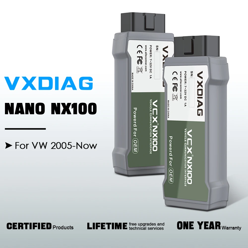 VXDIAG NANO NX100 For VW 2005-Now OBDII Scanner ECU Coding Active Test Car Scan Tool Support J2534 Key Programming Free Update