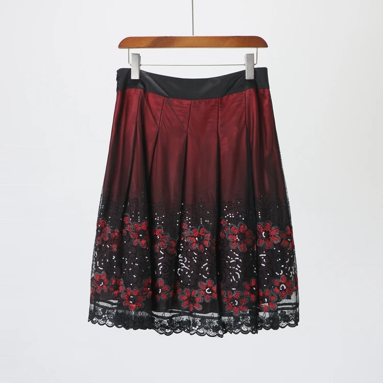 

Chic Brand Button Women's Spring Autumn Pleated Skirt A-Line Skirt Lace Versatile f-length Skirt 0N49