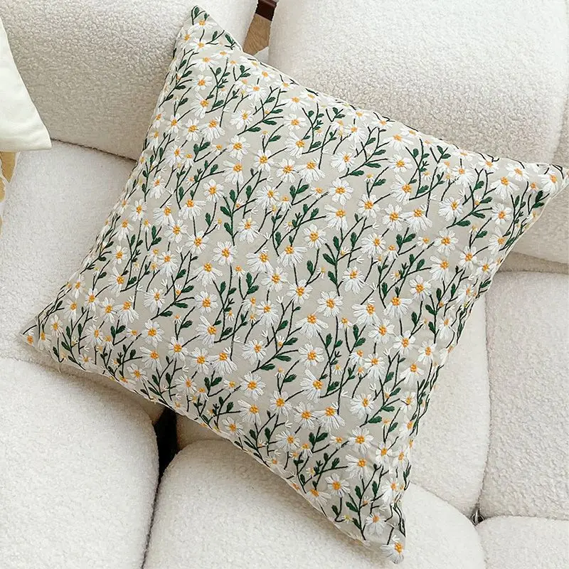 Pastoral Style Pillows, Embroidered Daisy Pillows, Sofa Bed Cushions, Moroccan Ins Homestay Decorative Pillows