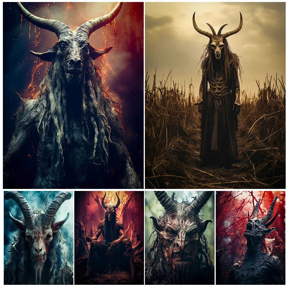 

Demon Baphomet Horror Portrait Wall Art Canvas Painting Goathead Hell Lord Abstract Art Poster And Print Home Decor Unframed