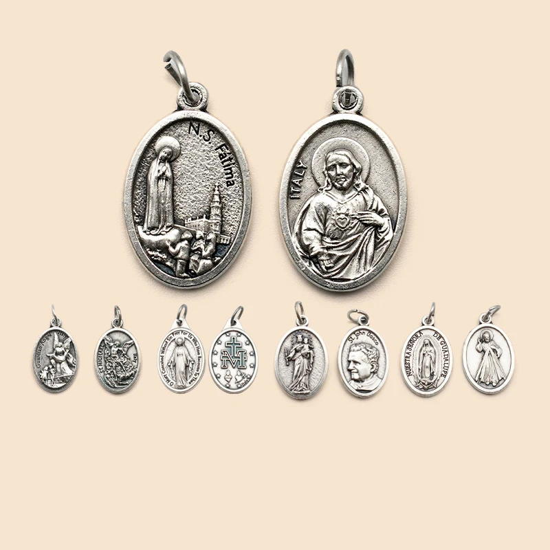 Reversible Metal Charms Necklaces Bracelets DIY Accessories Collar Angels Mai Ears Mercy Sacred Heart Guadalupe etc.