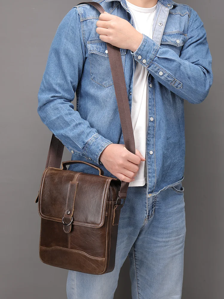 Sacs à bandoulière vintage en cuir véritable pour hommes, sacs de messager imperméables, sacs à main de voyage, sacs d'affaires décontractés