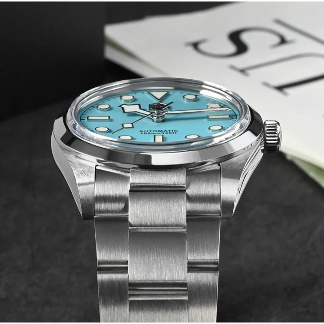 San Martin Mens Luxury Watches 36mm Men Automatic Mechanical Wristwatch 100M Waterproof C3 Luminous Steel Strap PT5000 SW200