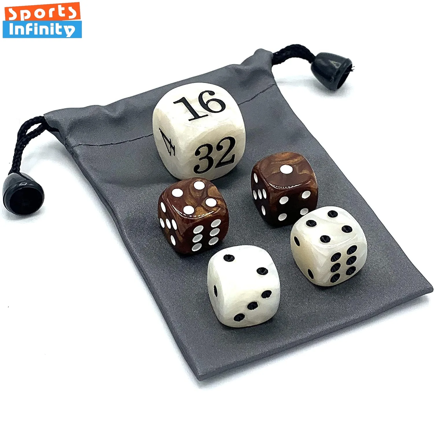 

5pcs/set 16mm 22mm Pearl D6 Dice Set Brown and White Digital Dice Dnd Coc Board Game Dnd Dice Set with Storage Bag
