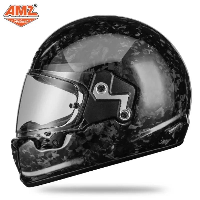 High strength and lightweight carbon fiber bubble lens full face helmet, For Retro Cruising Motorcycle Racing Protective Helmet