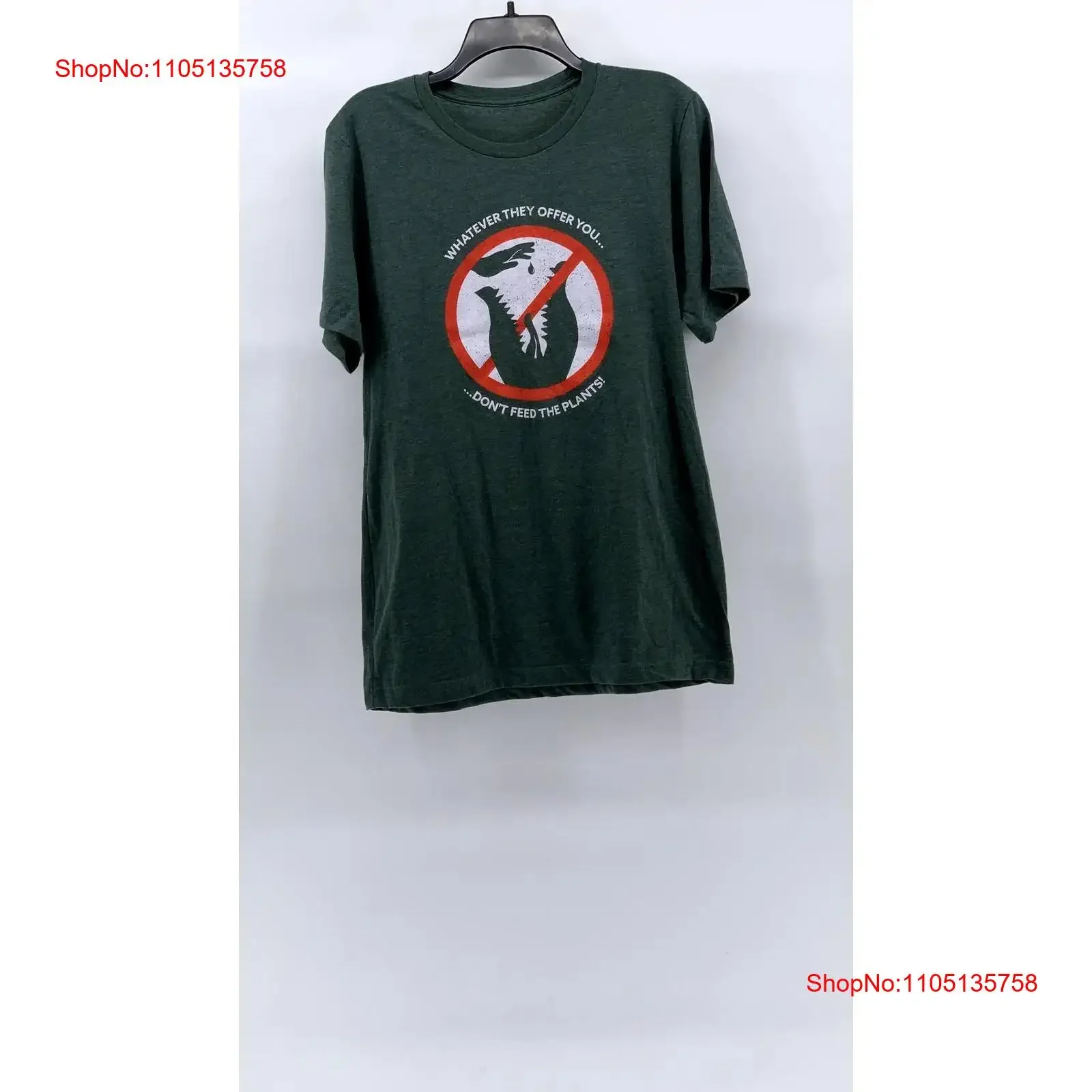 متجر صغير من الرعب الرجال الأخضر الداكن Crewneck تي شيرت SZ L خمر غسلها قليلا تنفس تنوعا