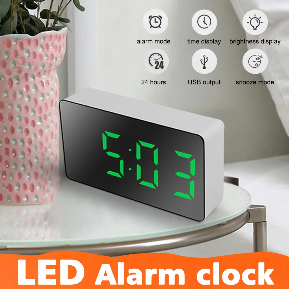 

LED Digital Alarm Clock Bedroom Bedside Mirror LEC Clocks Temperature Electronic Table Clock Watch Date Display