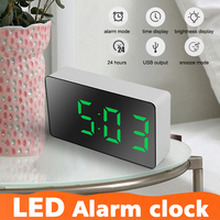 LED Digital Alarm Clock Bedroom Bedside Mirror LEC Clocks Temperature Electronic Table Clock Watch Date Display