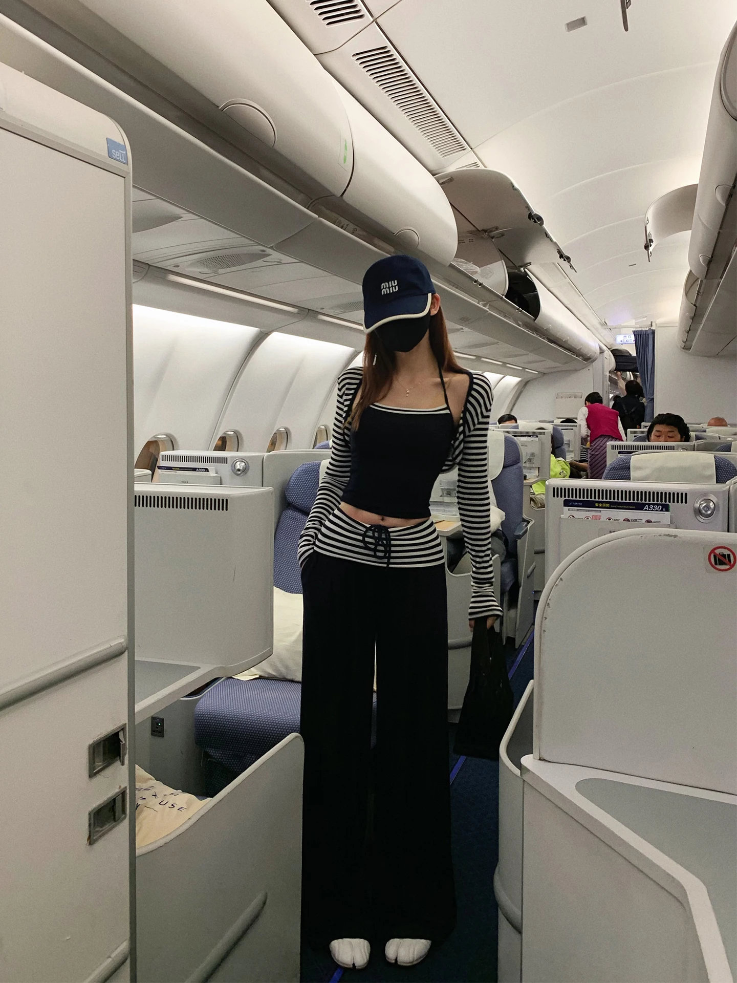 

Lililiwj Airport Themed Three-Piece Set Original Stripe Casual Style High Waist Long Pants Summer Fashion Women's Ensemble