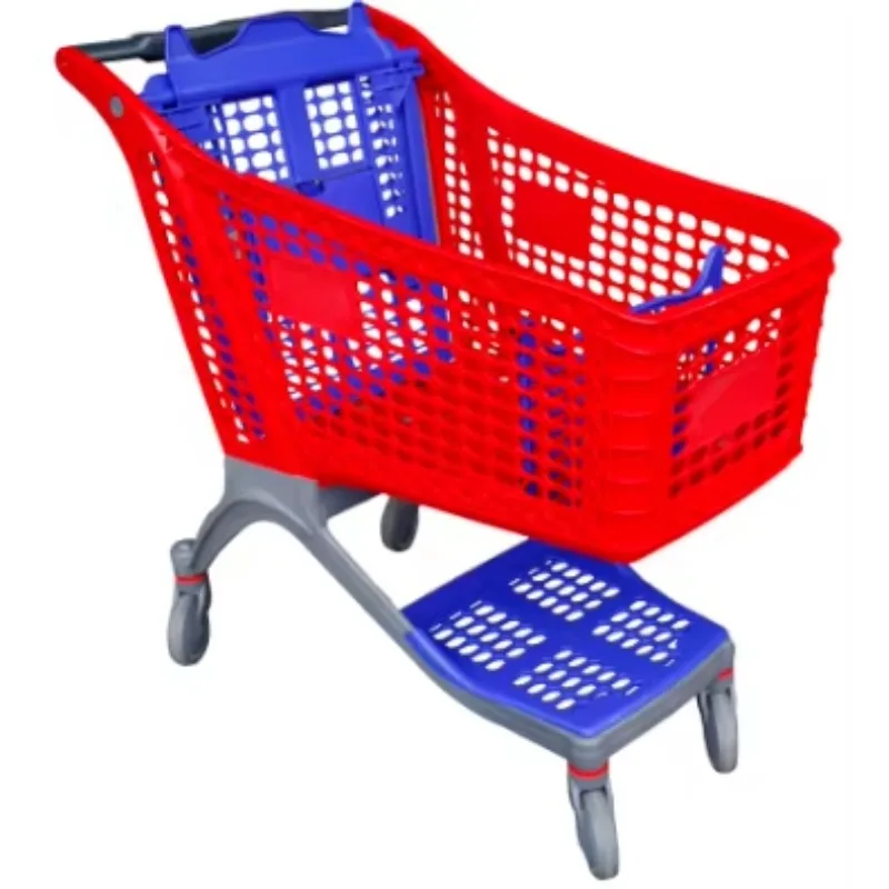 Shopping Cart 175L Hypermarket Supermarket Grocery Store Push Trolley Plastic with Advertising Handle