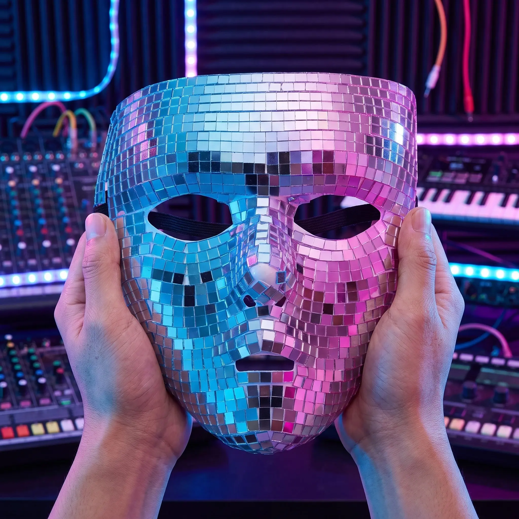 Full Face Disco Mask Nightclub Dj Mask With Sparkly Glitter 70s Mirror Effect Disco Costume Face Cover For Masquerade Ball Dance 3