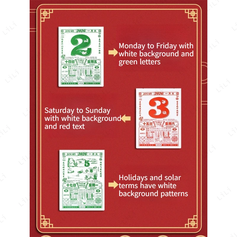 Chinese Calendar for The Year of The Horse in 2026 Traditional Old Imperial Calendar That Can Be Torn and Hung By Hand Every Day