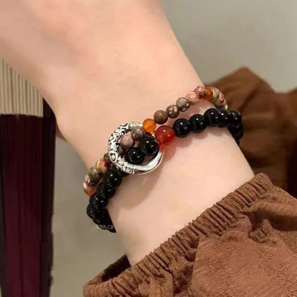 1Pcs Vintage Colorful Safe Buckle Beaded Bracelet For Women Elegant Double Layered Stackable Handmade Bracelet Jewelry Gift