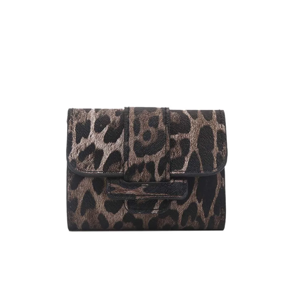 

Versatile Portable Leopard Print Wallet Texture Mini Short Square Purse Multiple Card Korean Style PU Card Bag Girls