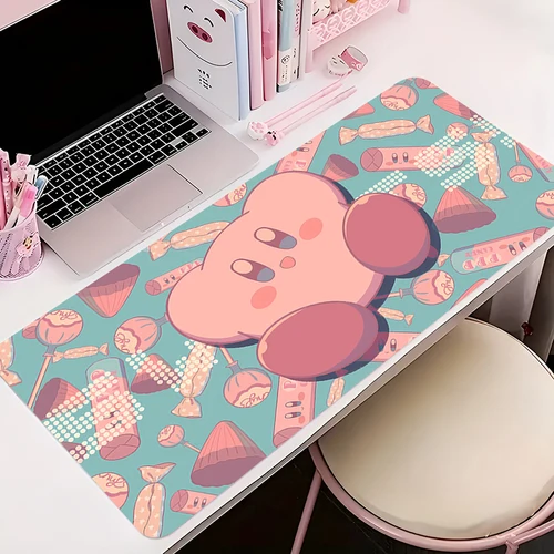 Alfombrilla de ratón rosa Cartoom, alfombrilla de escritorio de Anime 900x400 k-kirbys, almohadillas extendidas antideslizantes, alfombrilla grande para ordenador portátil, accesorios para teclado, alfombra