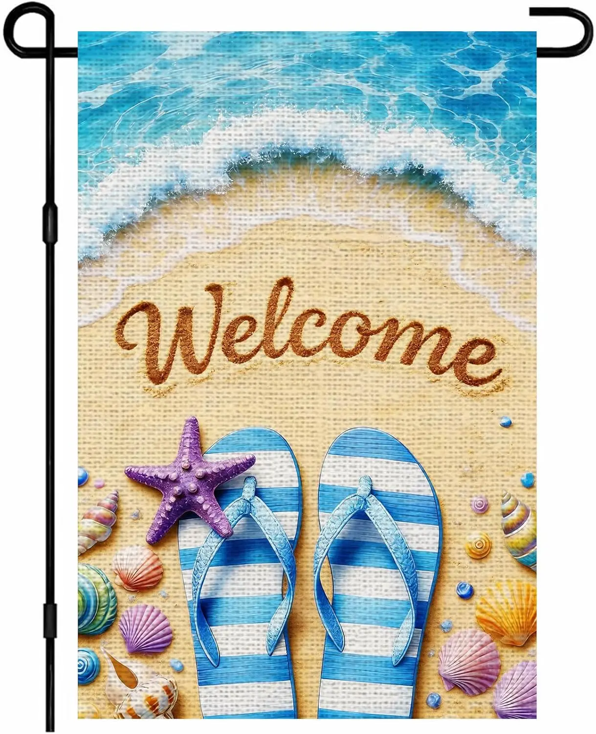 IVN Burlap Garden Flags 12x18 Inch Double Sided Summer Beach Yard Flags Welcome Flip Flops Starfish Linen Decorative Small F AAS