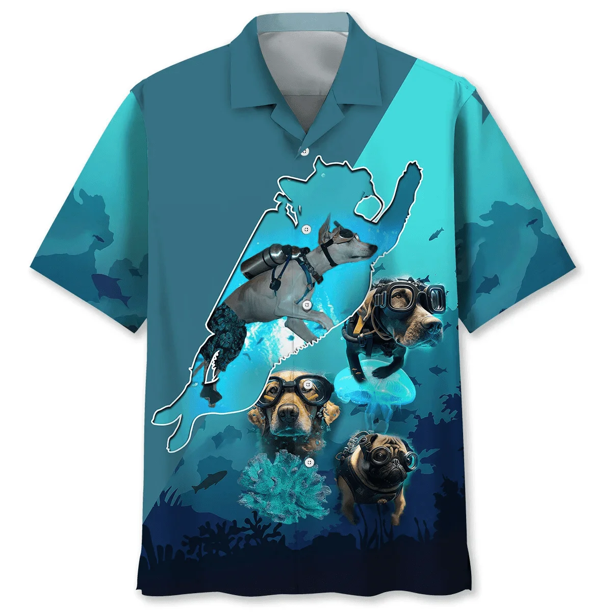 

Hawaii Beach Print Men's Short Sleeve Shirt 3D Diving Puppy Print Lapel Men's Fashion Plus Size Top 2024 New Men's Shirt