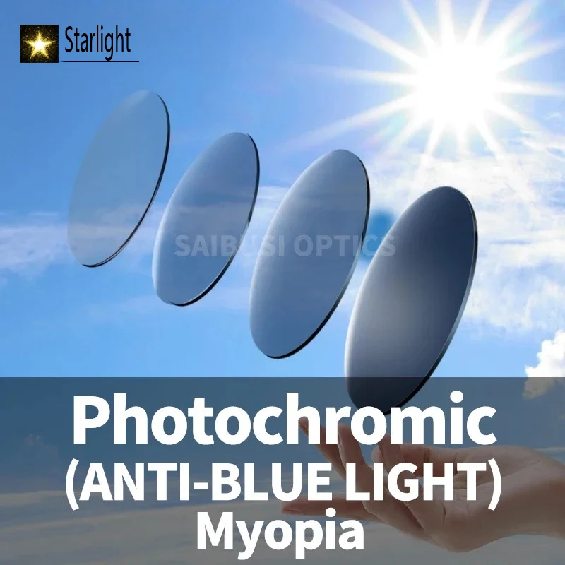 フォトクロミック-アンチブルー156-161-非球面レンズ-処方箋近視サングラスレンズ-単焦点-アウトドア-カメレオン-グレー-ブラウン