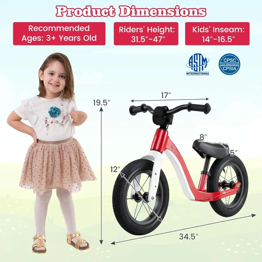 Bicicleta de equilíbrio para crianças, 12 espaços, empurrar para bebês, com assento acolchoado ajustável, ultraleve, estrutura de liga de magnésio, sem pedal wa