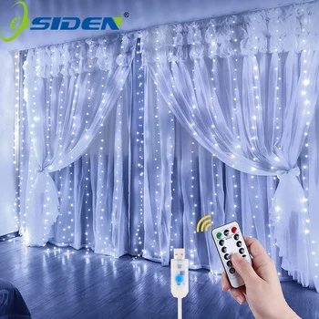 LED Curtain Garland ไฟ 8 โหมด USB Power รีโมทคอนโทรลกันน้ํา Fairy Light แสงรื่นเริงงานแต่งงานตกแต่งคริสต์มาส